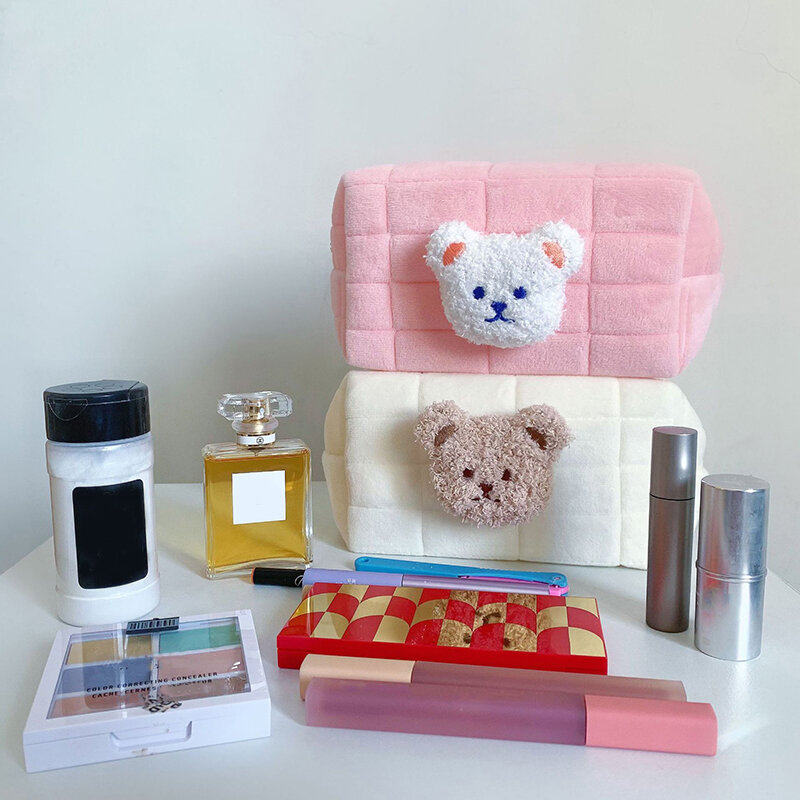 Cute Bear Baby Toiletry Bag, Make Up Cosmetic Bags, Bolsa de fraldas portátil, Artigos do bebê Organizador, Saco de embreagem de algodão reutilizável