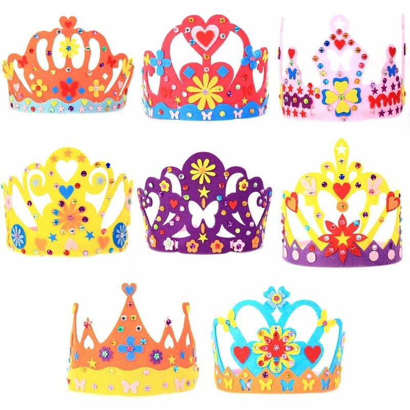 Chapeaux d'art bricolage Montessori pour enfants, tissu non tissé dos, chapeau papillon princesse, autocollant brillant, couronne de reine faite à la main, bandeau