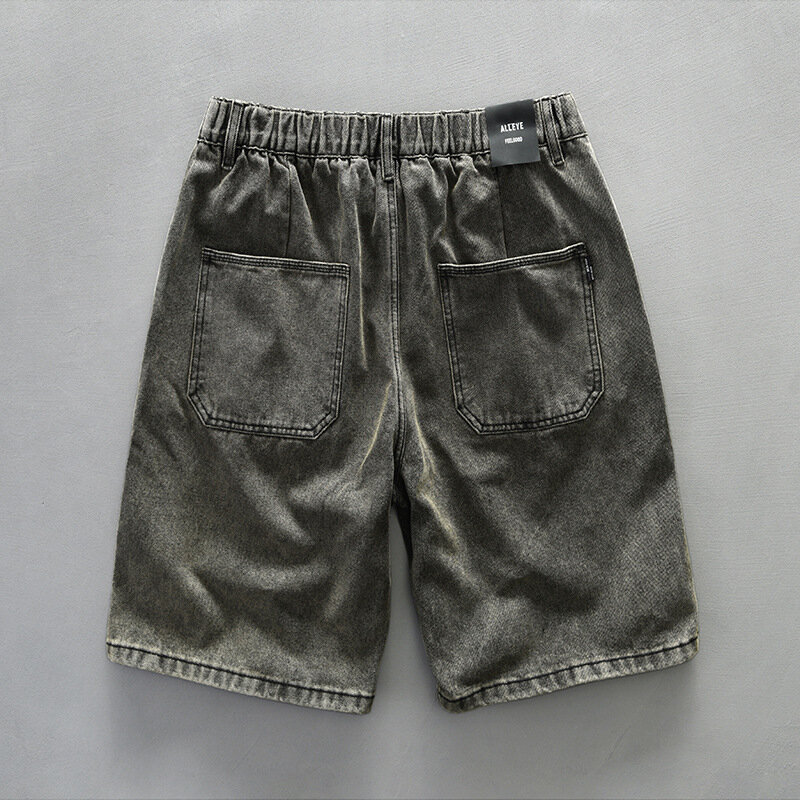 2024 Summer New Vintage Washed Denim Shorts Men Clothing Loose Casual Soft Cotton Knee Length Men Pants AG7136