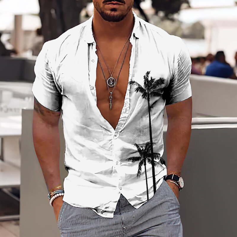 เสื้อลายต้นมะพร้าวสำหรับผู้ชายเสื้อฮาวายพิมพ์ลาย3D เสื้อ5XL ชายหาดแขนสั้นเสื้อยืดเสื้อเบลาส์คามิสะสำหรับผู้ชาย