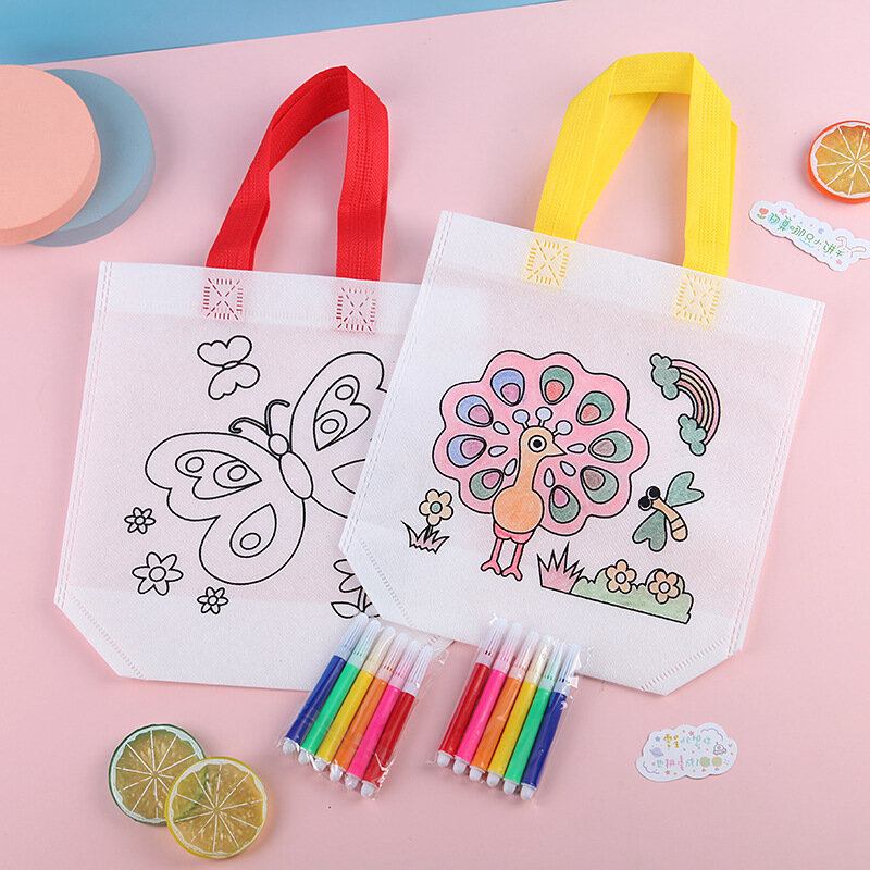DIY Graffiti Bag com marcadores Handmade Pintura Non-Woven Bag para crianças Artes Artesanato Color Filling Desenho Brinquedos