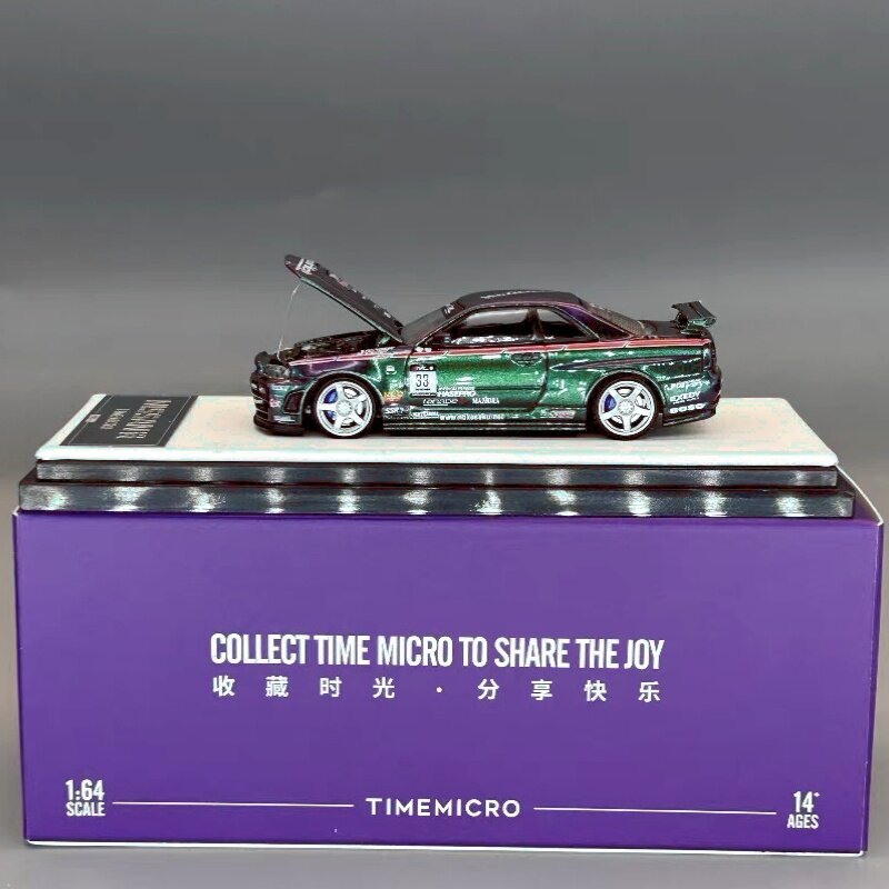 Coleção TimeMicro-Alloy Car Model, Chameleon 33, Nissan Gtr34, 1:64