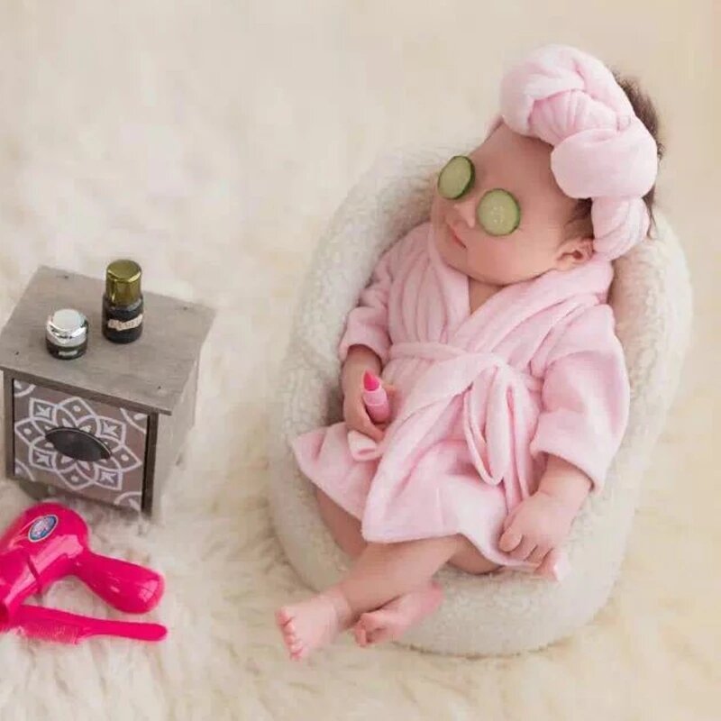 5 pçs conjunto rosa branco roupões de banho envoltório recém-nascidos fotografia adereços foto do bebê tiro com pepino fatia fotografia acessórios