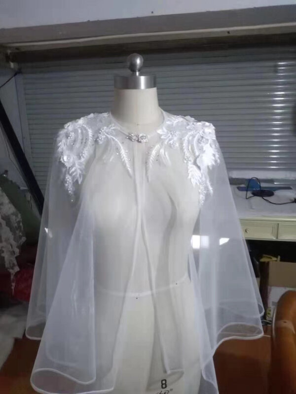 Weiche Tüll Hochzeit Cape Schulter Applikationen Braut Bolero Jacke Spitze Frauen Abend garderobe Wrap benutzer definierte