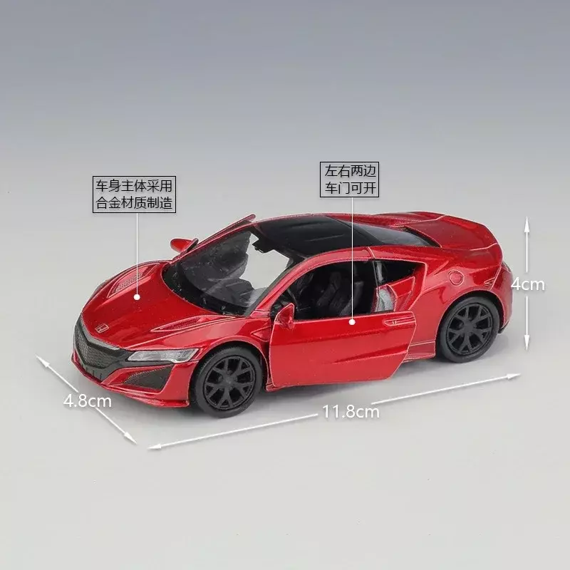 WELLY-Honda NSX Simulação Modelo de carro de liga, brinquedo pull-back, Presente da coleção, 1:36, 2017