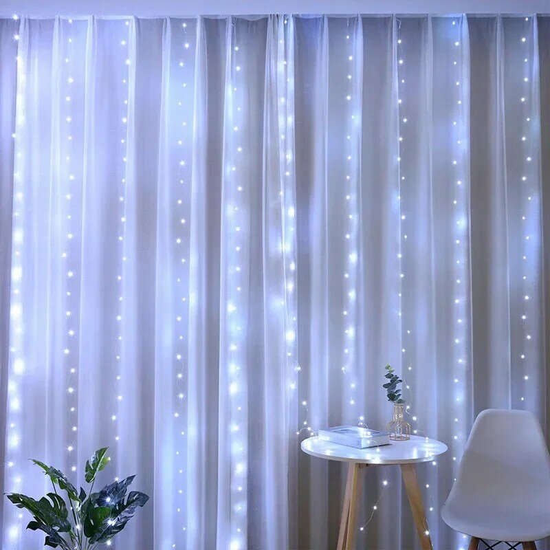 Cortina LED String Lights com controle remoto, feriado, casamento, fada guirlanda, decoração de Natal, quarto, ao ar livre, casa, 3m