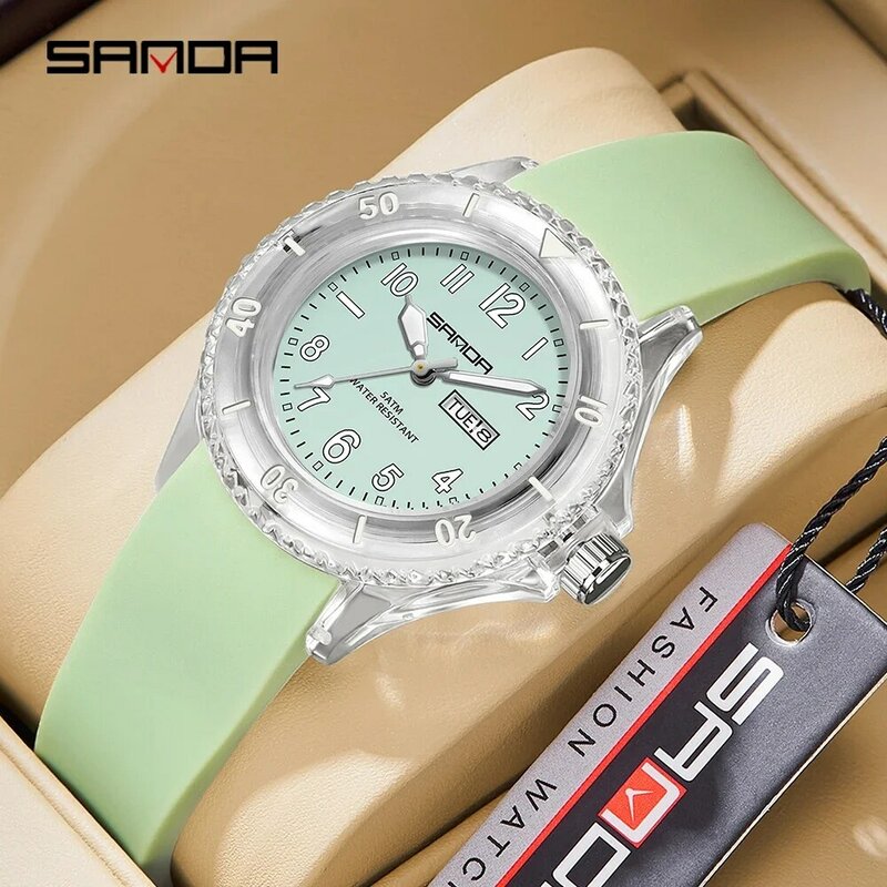 2024 Sanda брендовые электронные кварцевые часы, наружные водонепроницаемые простые прозрачные женские кварцевые часы для детей