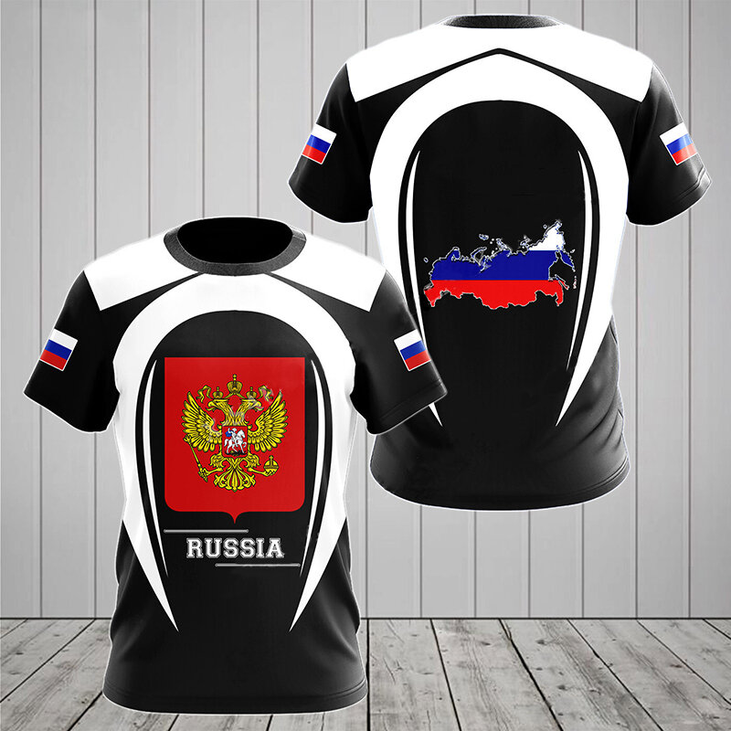 รัสเซียผู้ชายเสื้อยืดลำลองหลวมรอบคอรัสเซียธงสั้นเสื้อแขนสั้น Tees เสื้อผ้าผู้ชายขนาดใหญ่เสื้อยืด Streetwear