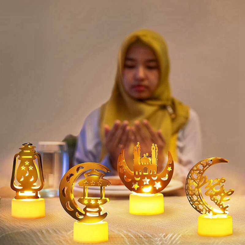 Ramadan LED vela luzes, decorações para casa, Eid Mubarak, 6 Pack