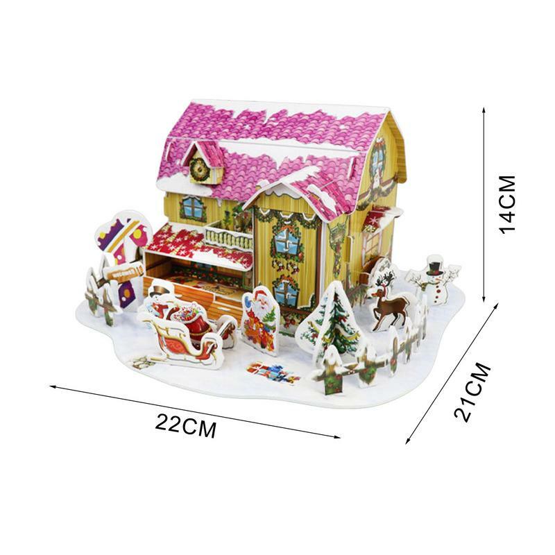 Christmas 3D Puzzles Christmas Decor Model Kit White Snow Scene Theme Small Town Christmas Decor Model Kit For Kid And Adult