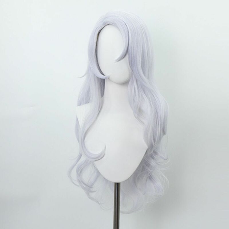 애니메이션 가발 바디, 긴 곱슬 머리, 흰색 물결 모양 코스프레, 합성 가발 머리