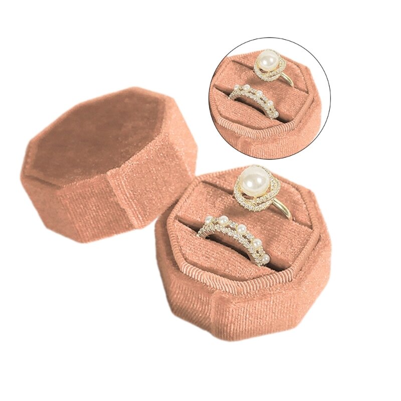 E0BF Kotak Cincin Pernikahan Kotak Cincin Perhiasan Kotak Cincin Slot Ganda Antik Bahan Flanel untuk Ulang Tahun Upacara Lamaran