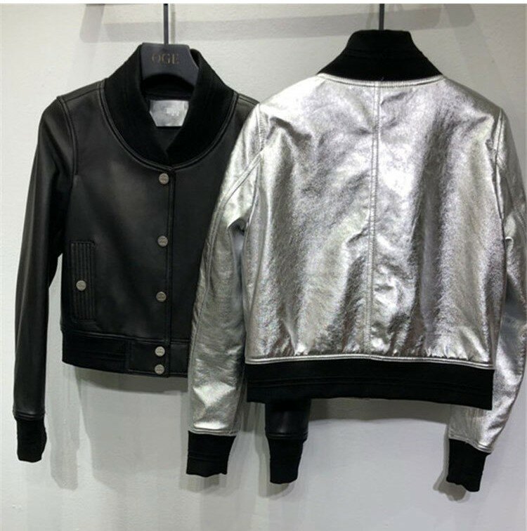여성 캐주얼 가죽 숏 코트, 실버 양가죽 재킷, 시크한 정품 가죽 재킷, B738, 2023 봄