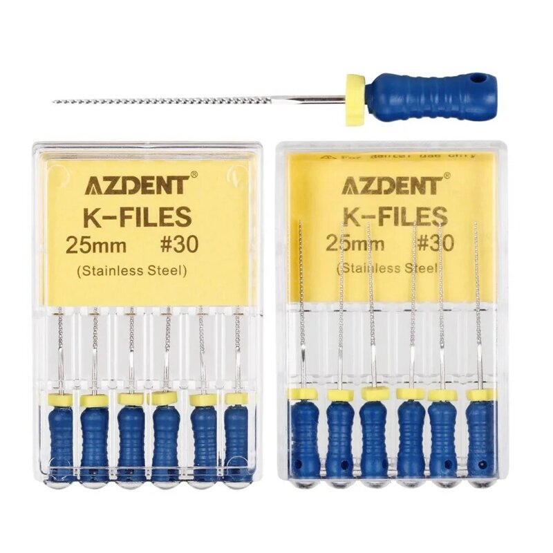 AZDENT-limas K de acero inoxidable para uso manual Dental, herramientas de dentista, instrumentos de laboratorio Dental, 21/25mm, 1 caja