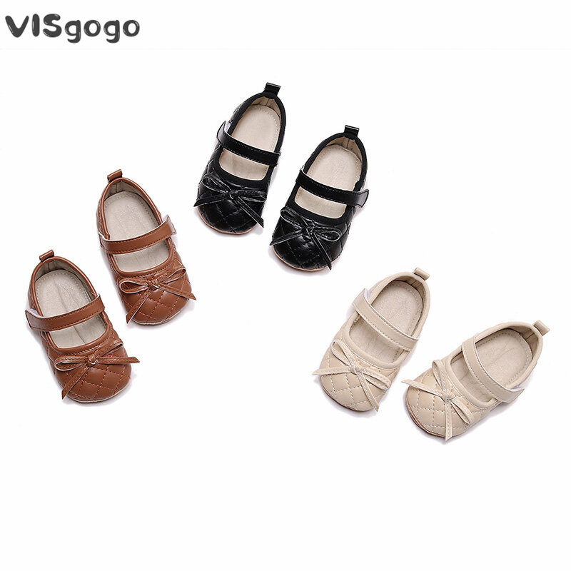VISgogo 여아용 메리 제인 신발, 귀여운 활 퀼트 공주 플랫, 캐주얼 워킹 슈즈, 신생아 유아용