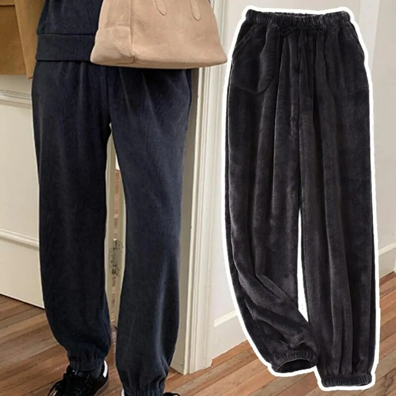 Флисовые женские и мужские утепленные длинные брюки, домашние Пижамные брюки, мягкие осенне-зимние брюки, Мягкие штаны для сна с Кулиской