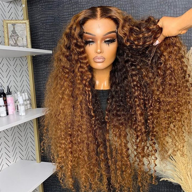 13x6 Hd Lace Frontal Wig Highlight Wig Human Hair Wigs Curly Ombre Colored Honey Blonde Water Wave 13x4 Deep Wave Frontal Wig