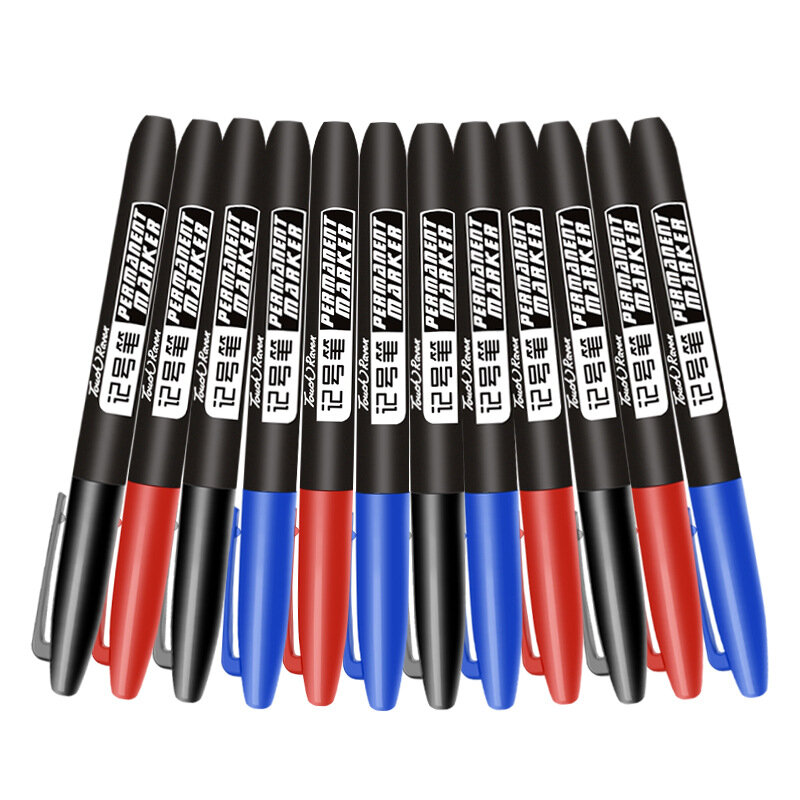 Lot de 3 stylos marqueurs permanents, encre imperméable à l'eau, pointe Fine, noir, bleu, rouge, huile, 1.5mm, bout rond, couleur Fine