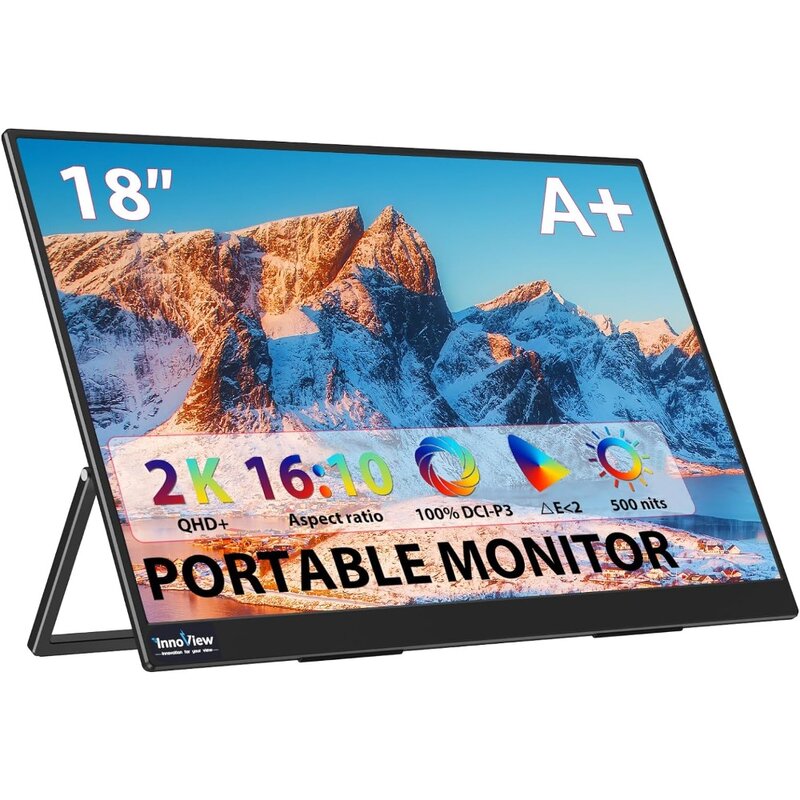 Monitor grande portátil para laptop, cuidados com os olhos, HDR FreeSync, 2560x1600, 500 Nits, 2K, QHD, 100% DCI-P3, 18''