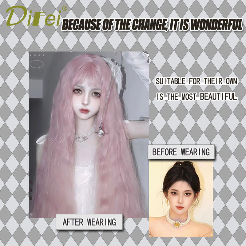 Wig tutup kepala wanita sintetis panjang rambut keriting Reira Serizawa Cos jagung rambut keriting Pink Wig penutup kepala