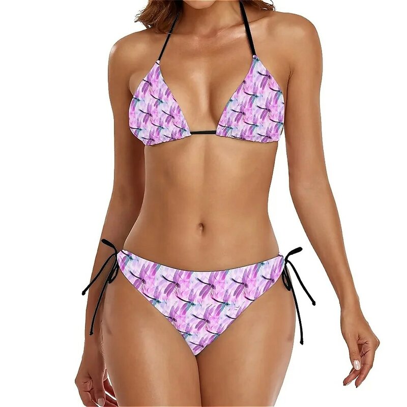 Bikini imprimé libellule pour femme, maillot de bain 2 pièces, graphique, abstrait, animal, lumineux, sexy, vêtements de plage, surf