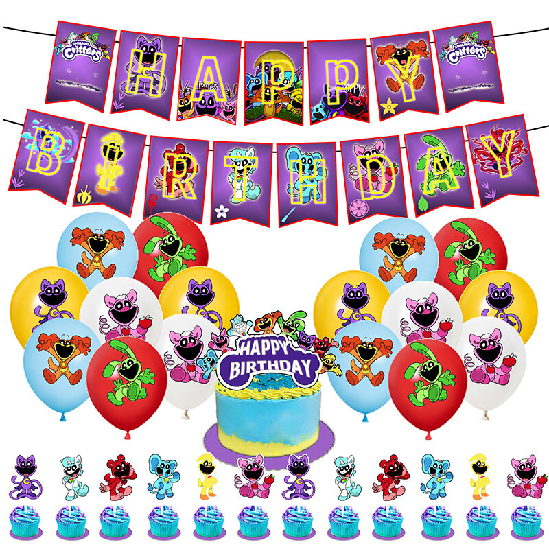 Smiling Critters Birthday Party Decoration Balloon Banner Cake Topper Party Supplies Baby Shower
