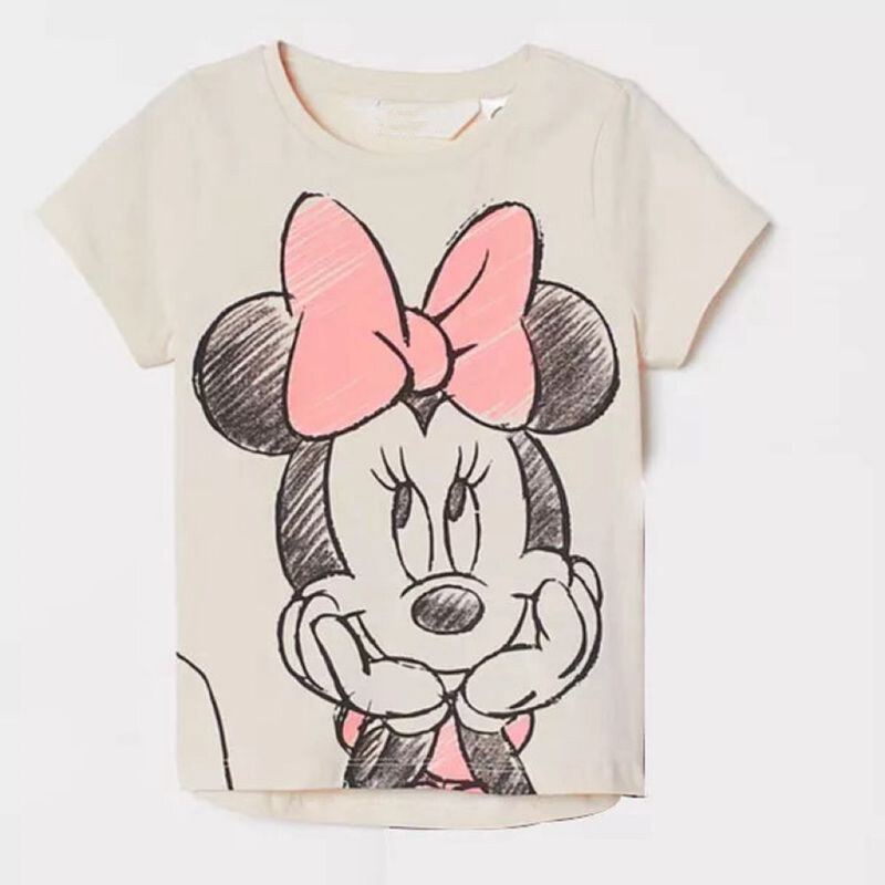 Camiseta con estampado de Minnie para bebés y niñas, camisa de fondo con cuello redondo, Tops de manga corta sencillos y bonitos, ropa de dibujos animados