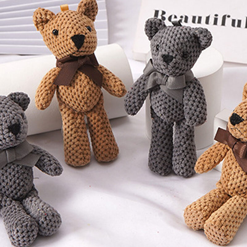 16cm Soft Bear Plush Toys Cute Bear Pendant Dolls Gifts Birthday Wedding Party Decor Pineapple Cloth Stuffed Toys With Bowknot