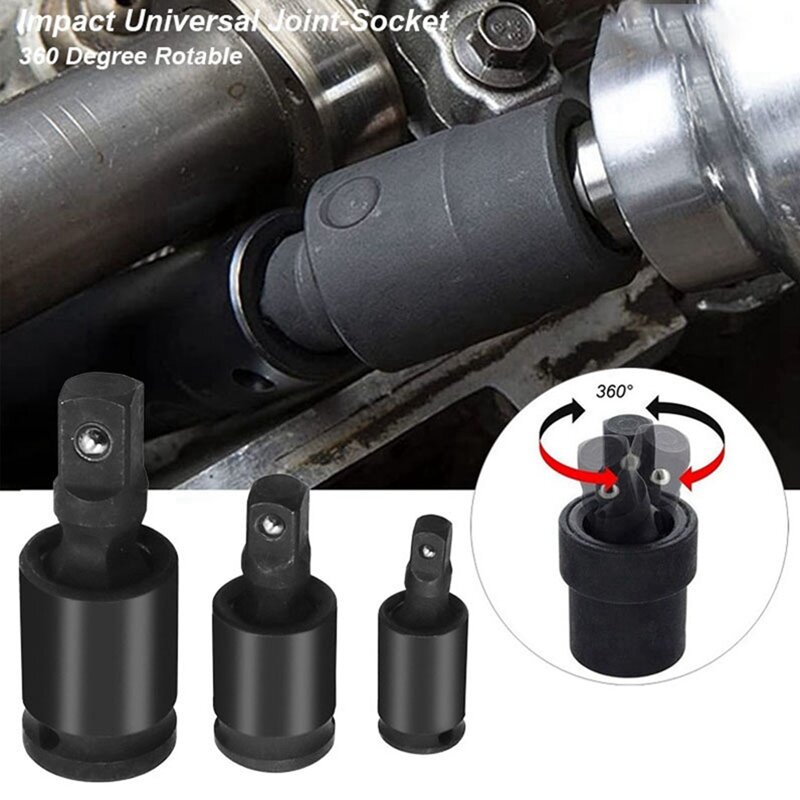 Universal Joint Socket Adapter Wrench, 360 graus de rotação, Acessório Set, 3pcs