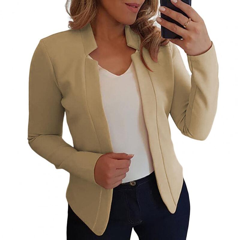 Autumn Blazer Long Sleeves Slim Fit Women Blazer Office Work Notched Collar Open Stitch Cardigan Blazer Outerwear