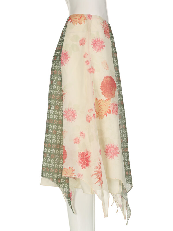 IAMSURE patchworkowy w stylu Casual z rozciętym asymetryczna spódnica wakacyjnym wąskim spódnice Midi kobiet z niskim stanem 2024 letni styl plażowy