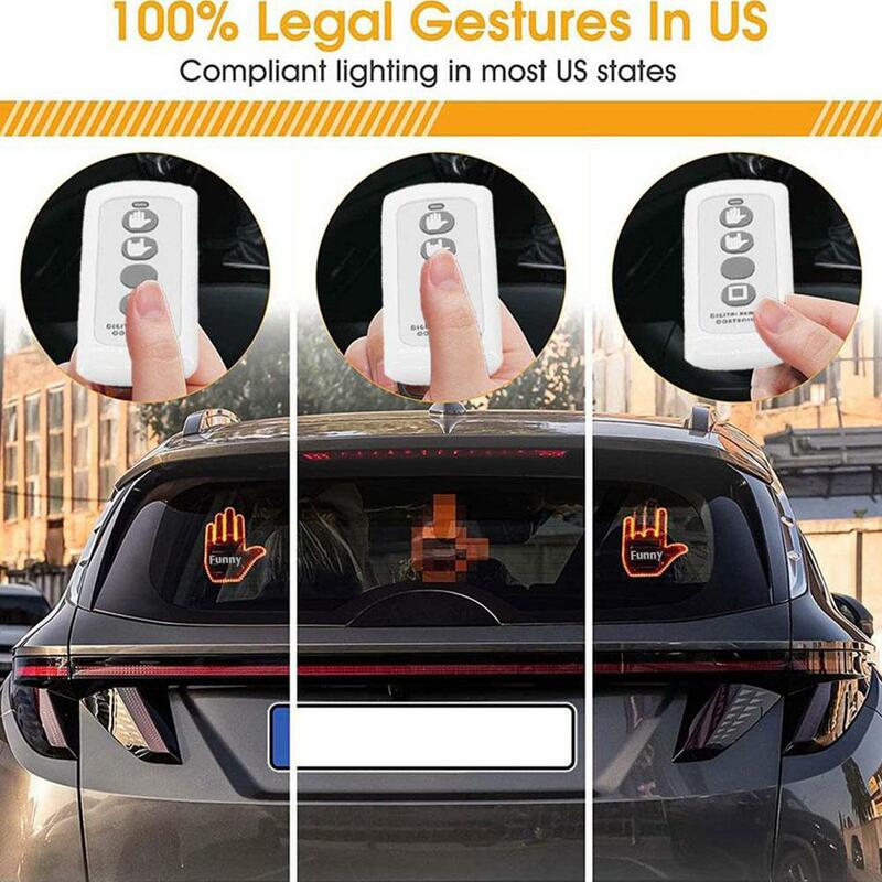 Middle Finger Gesture Light With Remote Funny Finger Car Light Road Rage Signs Hand Lamp Sticker Glow Panel For Car Window