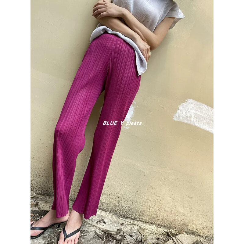 Miyake Pleated Pants Women Fall Clothing New Color Korean High Waist Elegant Casual Classic Basic Ankle-Length Straight Pants