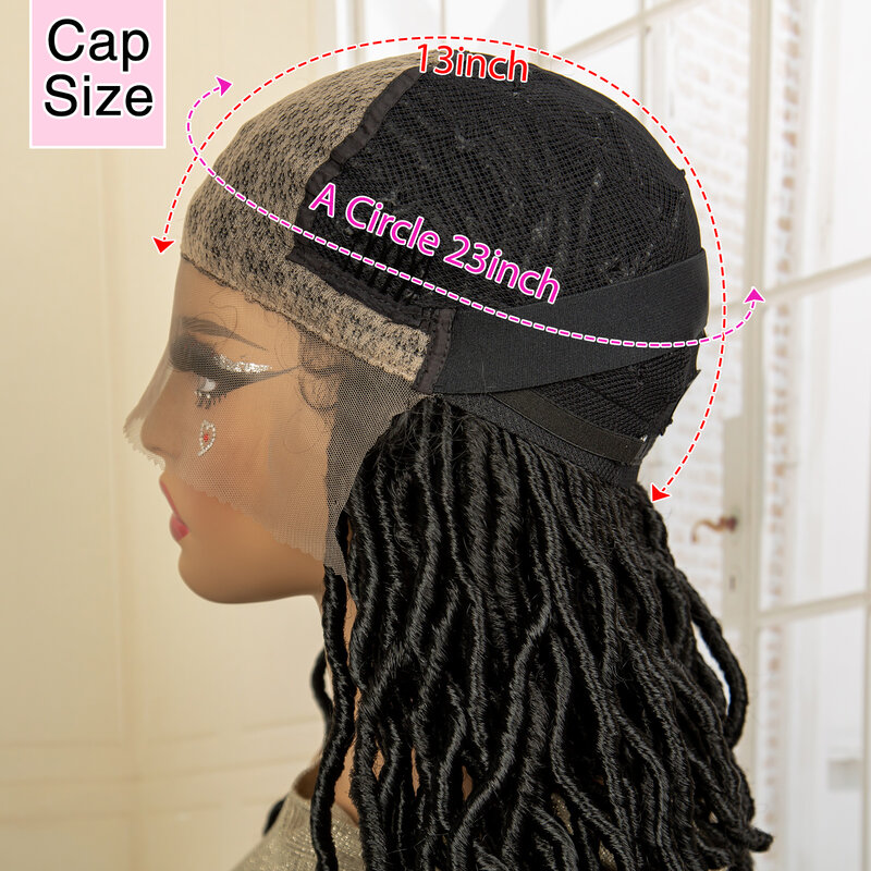 Wig kepang Locs sintetis pendek, Wig kepang kotak tanpa simpul renda depan dengan rambut bayi warna hitam 14 inci ringan untuk wanita