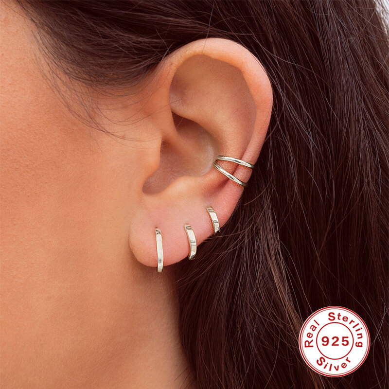 4PCs/Set Gold Plated Earrings For Women 925 Silver Huggie Ear Piercing Hoop Earrings Jewelry Party Wedding Accessories Gifts