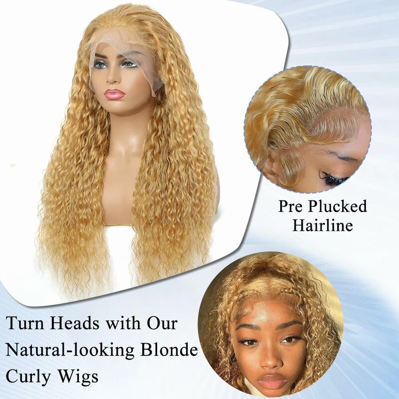 32 Cal blond kręcone koronkowa peruka na przód ludzkie włosy z dziecięcymi włosami 13x4 koronkowa peruka na przód 27 blond głębokie fale brazylijskie ludzkie włosy peruki