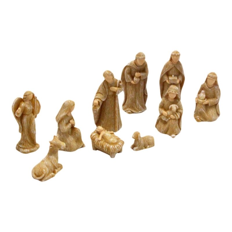 Set figurine per presepe da 10 pezzi, ornamento da tavolo per famiglia, scultura per presepe Natale