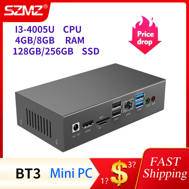 BT3 Mini PC Intel Core i3 4005U Home Office Fanless  Minipc DDR3L 4G/8G SSD 128G/256G Wnidows 10 Linux Desktop Computer Mine PC