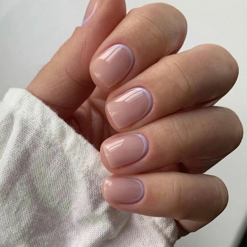 24 pezzi unghie finte quadrate corte bordi viola per indossare unghie balletto francese copertura completa stampa sulle unghie suggerimenti per unghie Manicure fai da te