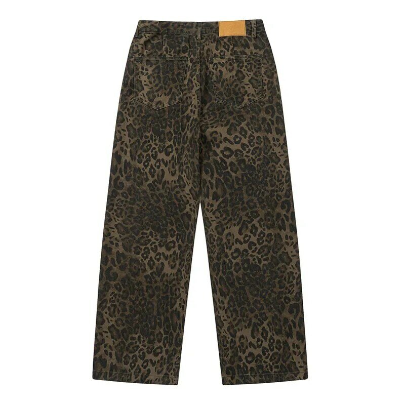 Hip Hop Vintage Baggy Jeans Pants Men Harakuju Vintage Leopard Denim Trousers Hi Street