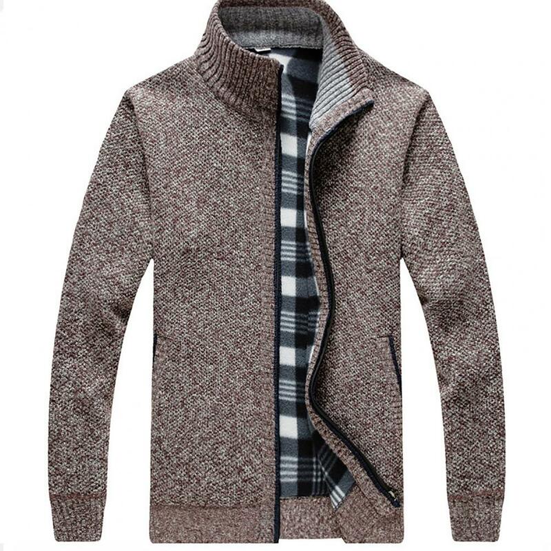 Jaket hangat pria, kardigan bulu domba baru, jaket panas musim gugur/musim dingin, ritsleting, Rajutan, trendi, kasual, ukuran Plus M-3XL