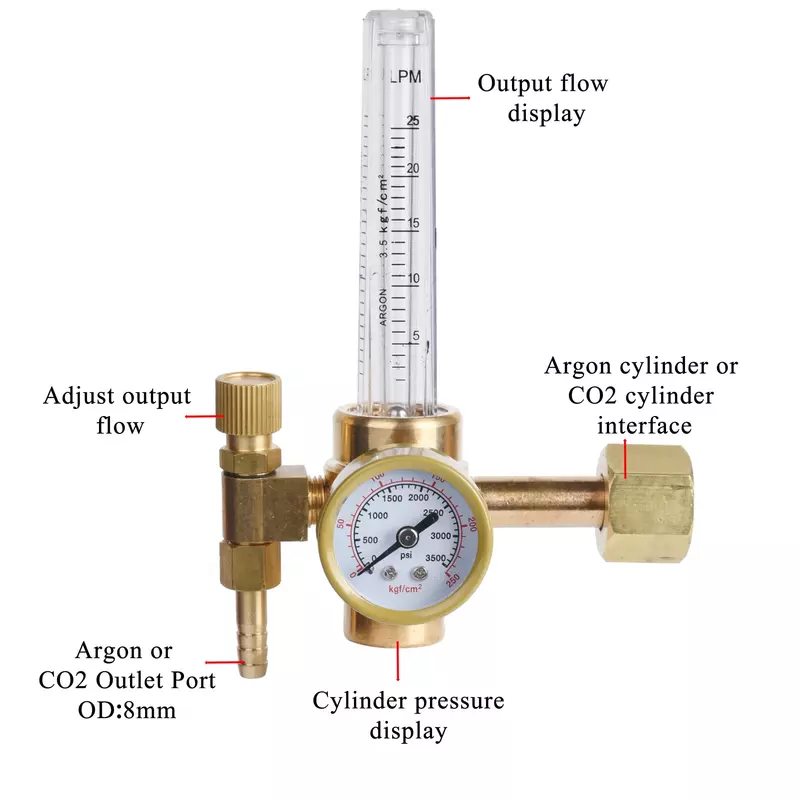 All Brass  Argon/CO2 Mig Tig Flow Meter Gas Regulator Gauge Welding Weld 0-60CFH W21.8 x1/14" Female RH Inlet