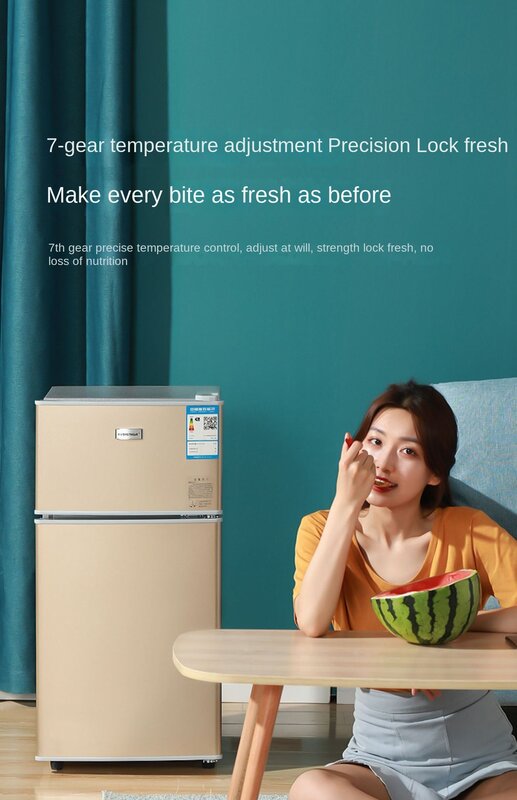 Refrigerador pequeno do agregado familiar, mini refrigerado e congelado, porta dobro, 58 L