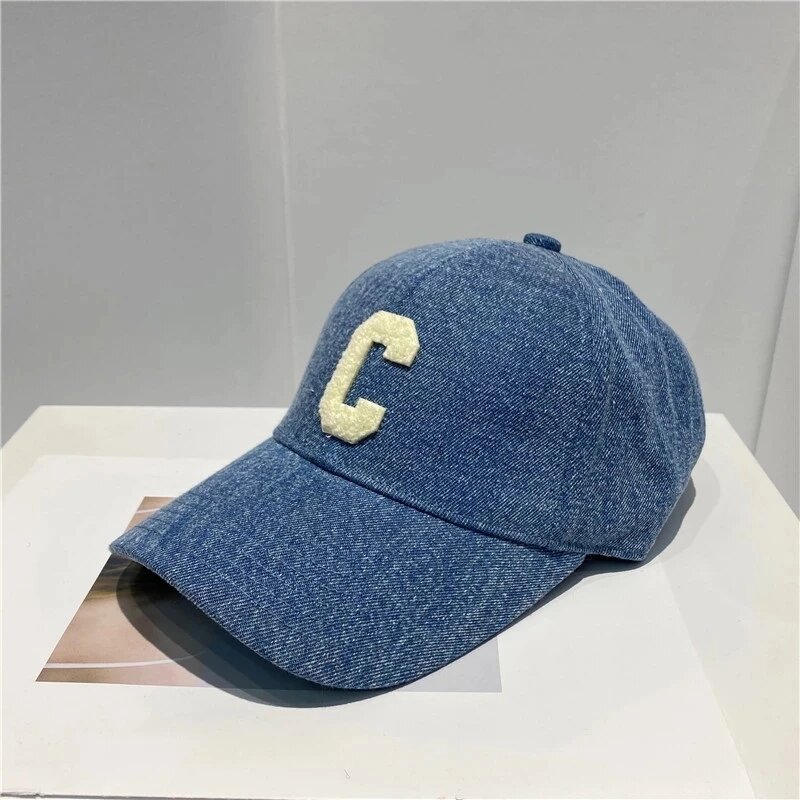 Topi bisbol Denim merek terbaru topi Pria Wanita huruf C topi Visor dapat disesuaikan untuk empat musim
