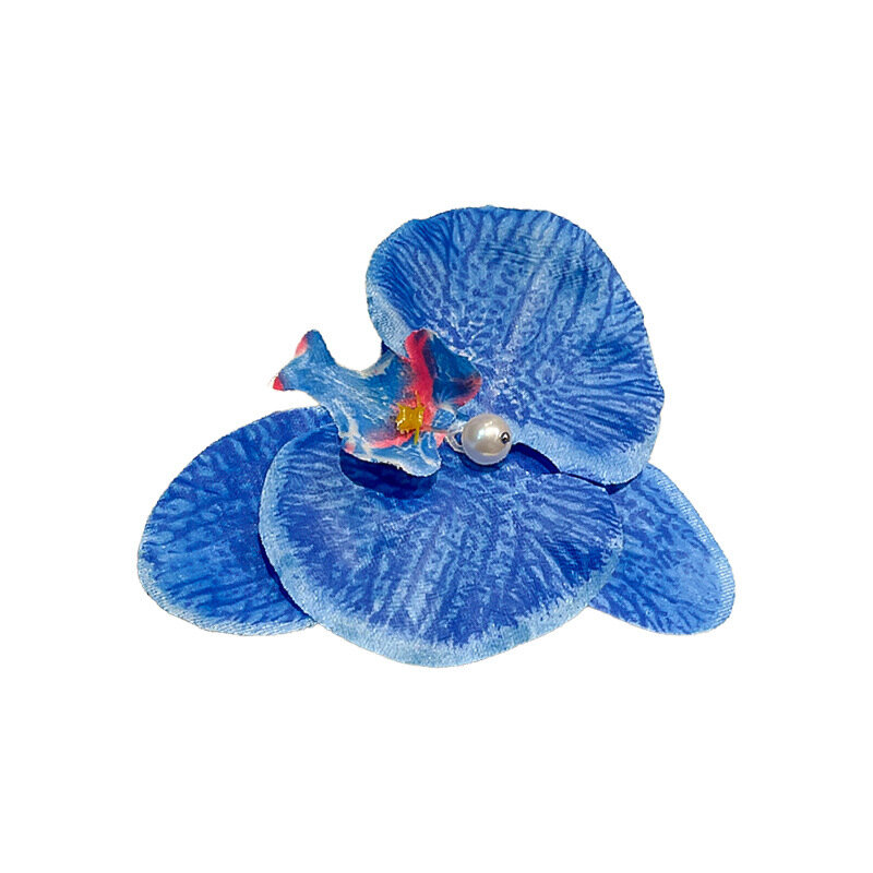 Spring Summer New Blue Big Flower Hair Clip With Bowknot Streamers For Women Shark Hairpin Girls Hair Accessories