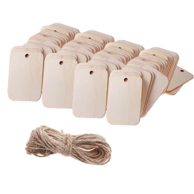 100pcs Natural Blank Rectangle Wooden Hanging Tags Wood Pieces Pendants