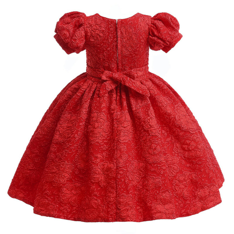 Red Christmas Party Princess Dress Wedding Bridesmaid Prom Gown For Girls Kids Formal Birthday Party Ball Gown Bow Pleated Wear