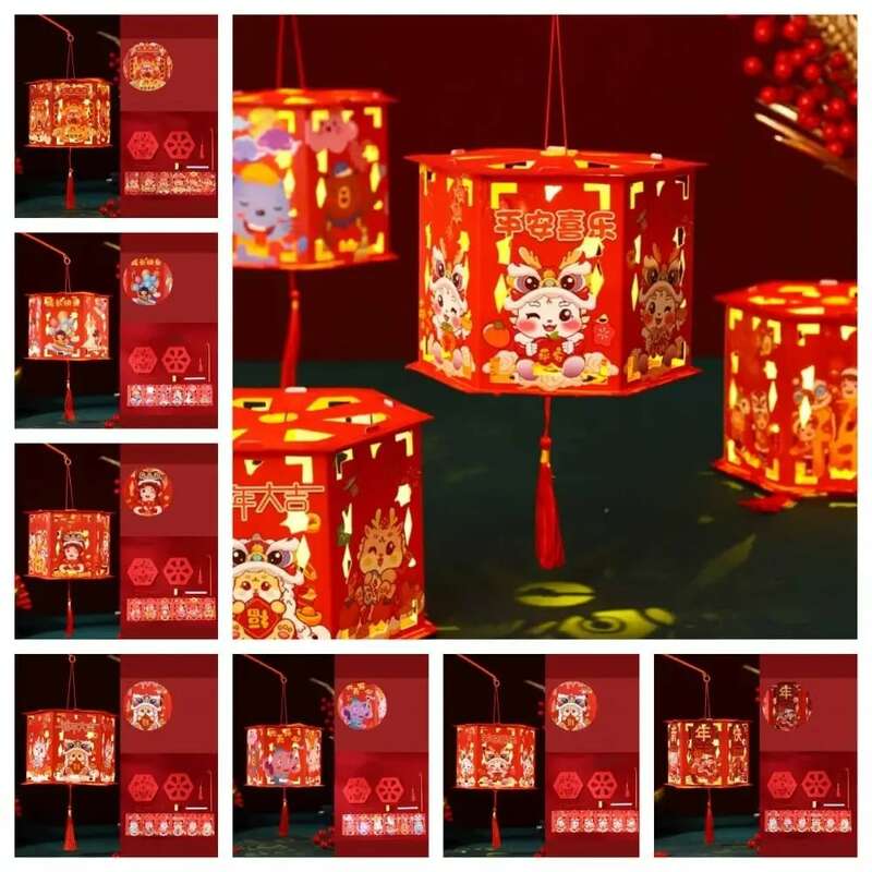 Lichtgevende Nieuwjaars Lantaarn Diy Zegen Papier Drakenjaar Projectielamp Chinese Stijl Handgemaakt