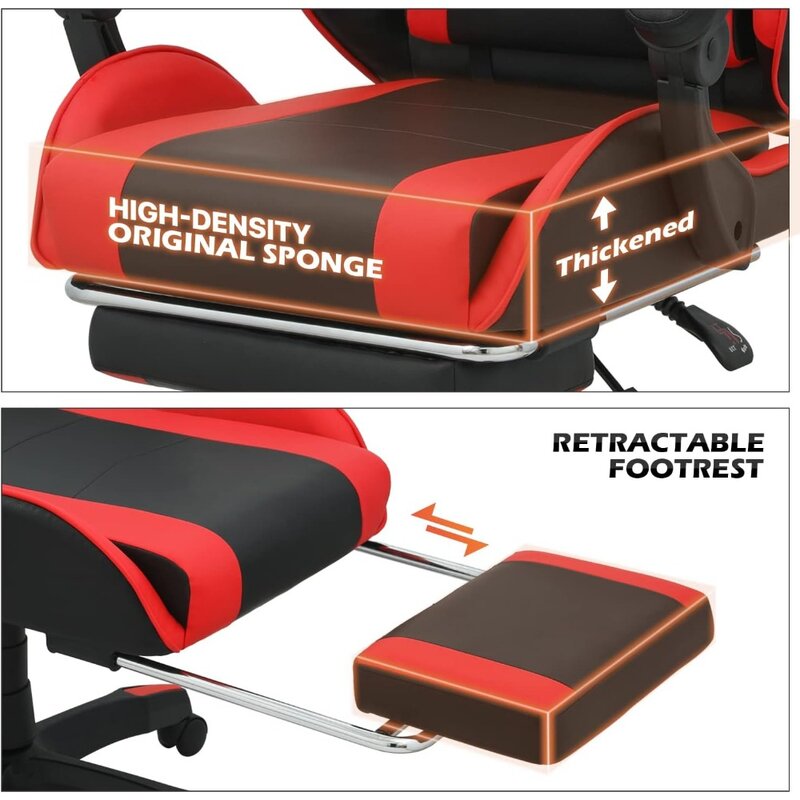 Gamingowe krzesło gra wideo z wysokim oparciem krzesło z podnóżkiem z zagłówkiem i obrotem stabilizator lędźwiowy