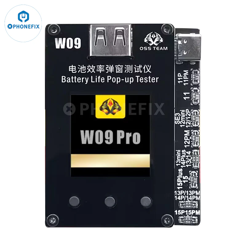OSS W09 Pro V3 durata della batteria Tester Pop-up per iPhone 11 12 13 14 15 batteria ProMax salute riparazione Pop-up Reset ciclo dati sanitari